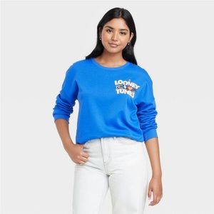 NWT Women's Looney Tunes That's All Folks Graphic Sweatshirt - Blue - Size XL